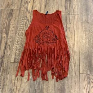 Rust Colored Boho Fringed Tank